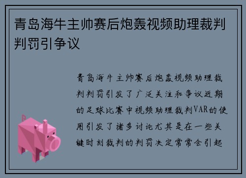 青岛海牛主帅赛后炮轰视频助理裁判判罚引争议 青岛海牛主帅赛后炮轰视频助理裁判判罚引争议